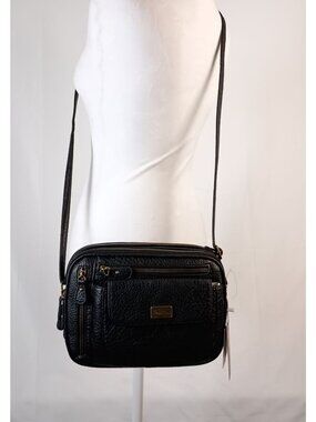 White Mountain Black Vegan Leather Crossbody Purse Multi Pocket NWT Womens